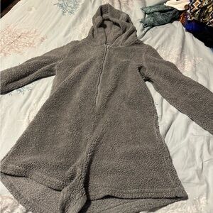 Cozy Gray Hooded Fleece Romper